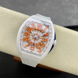 T+공장 프랭크 뮬러 뱅가드 V45 화이트 세라믹 케이스 오렌지 다이얼 45mm