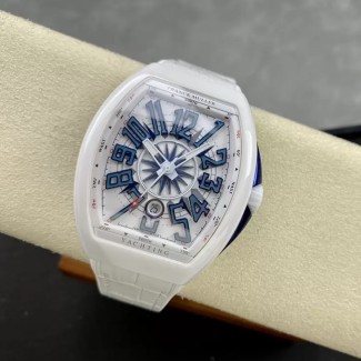 T+공장 프랭크 뮬러 뱅가드 V45 화이트 세라믹 케이스 블루 다이얼 45mm