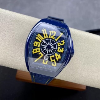 T+공장 프랭크 뮬러 뱅가드 V45 블루 세라믹 케이스 옐로우 다이얼 45mm