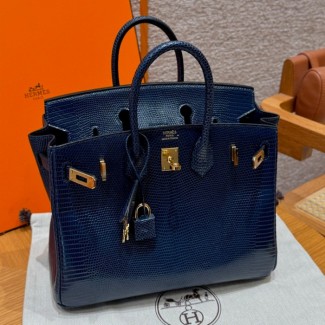 올수공 에르메스 버킨 25 7P/Blue Presse 악어 가죽 골드 하드웨어