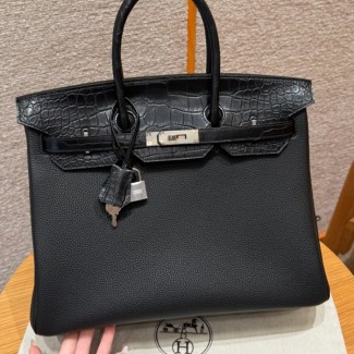 올수공 에르메스 버킨 25 89/noir 토고 / 악어 가죽 실버 하드웨어