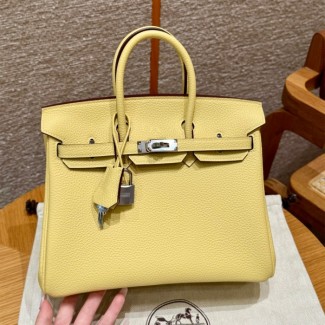 올수공 에르메스 버킨 25 1Z/Jaune Poussin 색상, 도고 가죽 실버 하드웨어