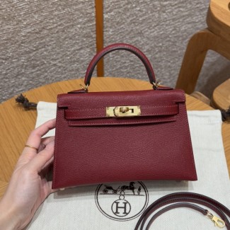 올수공 에르메스 미니 켈리 55/Rouge H 체브레 가죽 골드 하드웨어