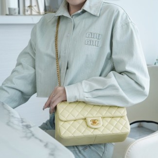 팬더샵 샤넬 카멜리아 플랩백 옐로우 램스킨 금장