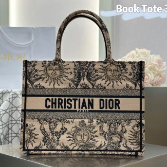 디올 미디엄 북 토트백 베이지 네이비 블루 쏠레이