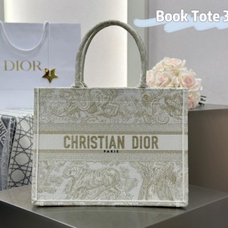 디올 미디엄 북 토트백 Toile de Jouy Reverse 자수 옐로우 라떼