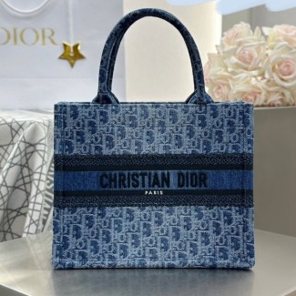 디올 스몰 블루 데님 오블리크 북 토트백