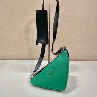 프라다 트라이앵글 사피아노 레더 디태처블 파우치 더블 숄더백 그린