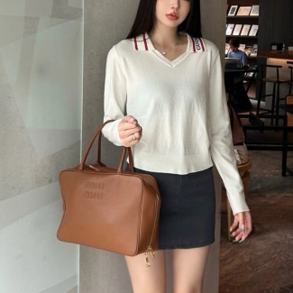 미우미우 가죽 보 백 코냑