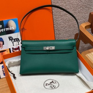올수공 에르메스 켈리 엘란 Vert vertigo 쉐브르 가죽 실버 하드웨어