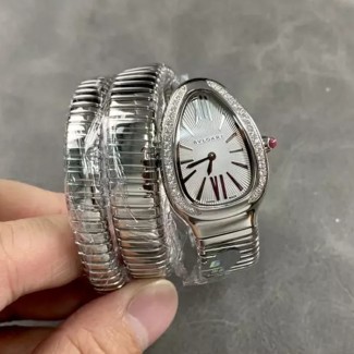 BV공장 불가리 세르펜티 화이트 다이얼 다이아 베젤 스틸 35mm 103819